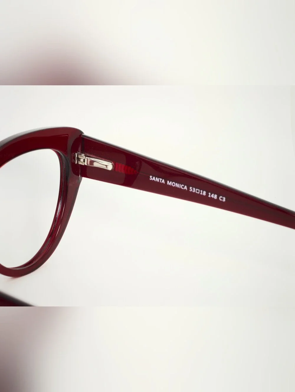 Santa Monica. Women's Oversized Cat Eye Glasses -Translucent Burgundy.